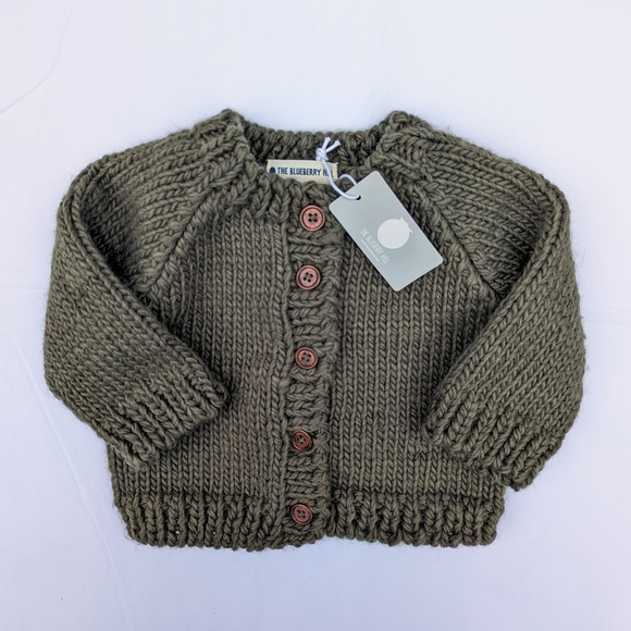 The Blueberry Hill Other - Blueberry Hill | Hand-knit Classic Cardigan in Olive | 12-24M